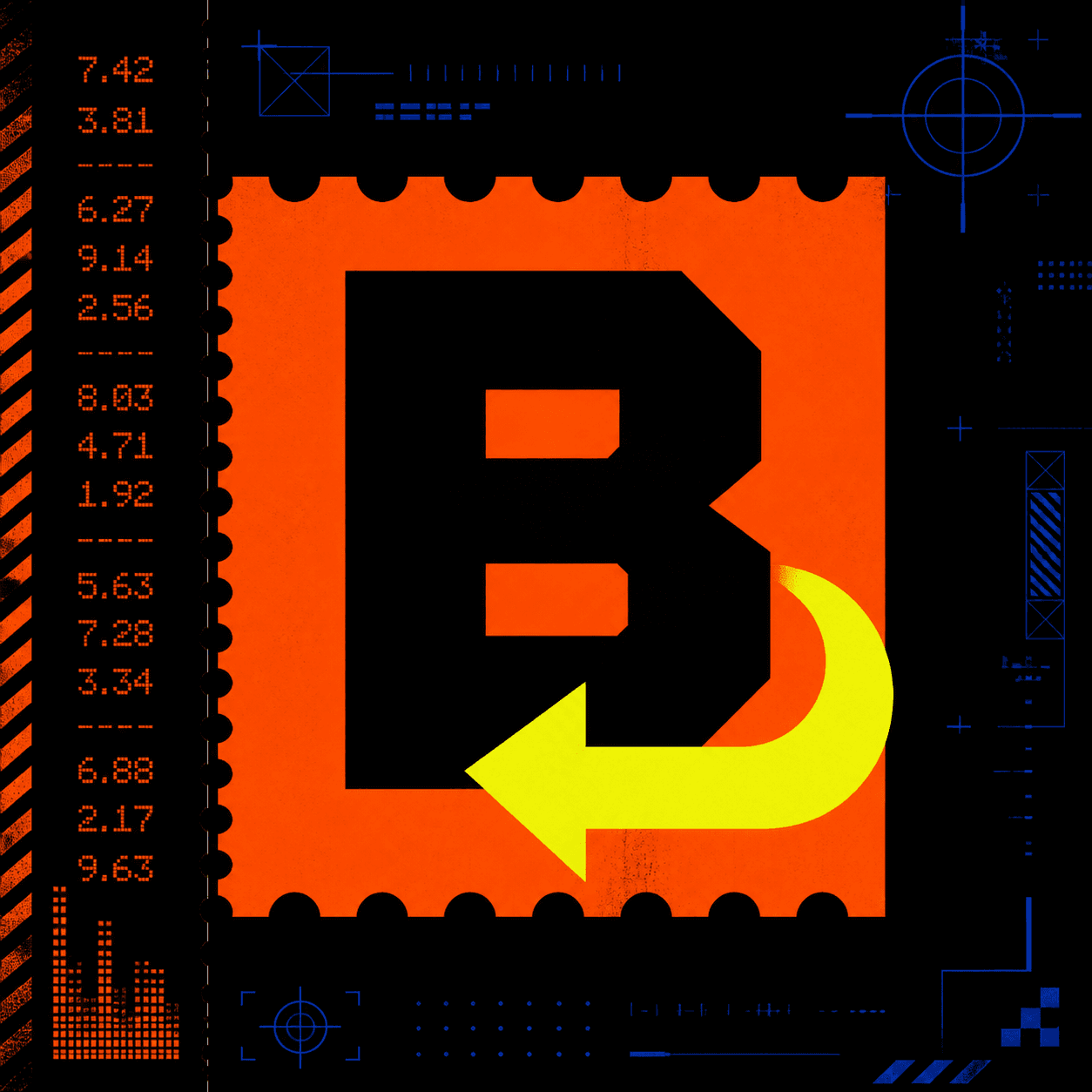 BidBack token mark: a black B on an orange receipt with an acid-yellow return arrow